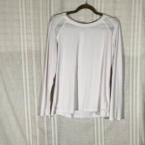 zuda White Long-Sleeve Mesh Panel Top